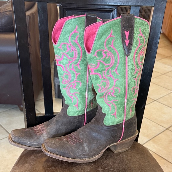 Twisted x Women's Green and Pink Western cowboy 8.5 Boots - Picture 2 of 11